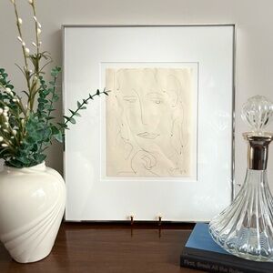 Signed Original 1987 Modern Minimalist Line Portrait by Canadian Artist